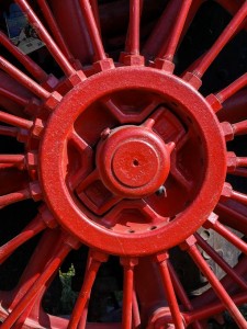 Red Rear Wheel of Case Steam Engine